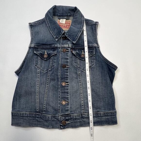 Levis Denim Vest Womens Small Sleeveless Trucker Jean Jacket Distressed Western - Picture 10 of 11